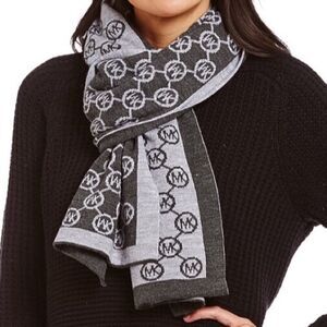 Michael Kors Women MK Logo Print Infinity Loop Reversible Scarf Heather Grey NWT